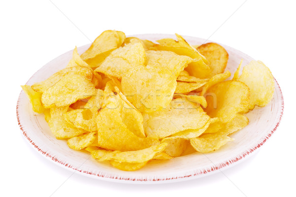 Kartoffelchips Platte isoliert weiß Gruppe Essen Stock foto © ruzanna