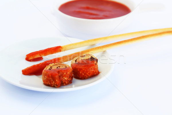 Rusks with sesame seeds, bread sticks and sauce Stock photo © ruzanna