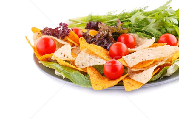 Nachos wiśniowe sałata zioła tablicy biały Zdjęcia stock © ruzanna