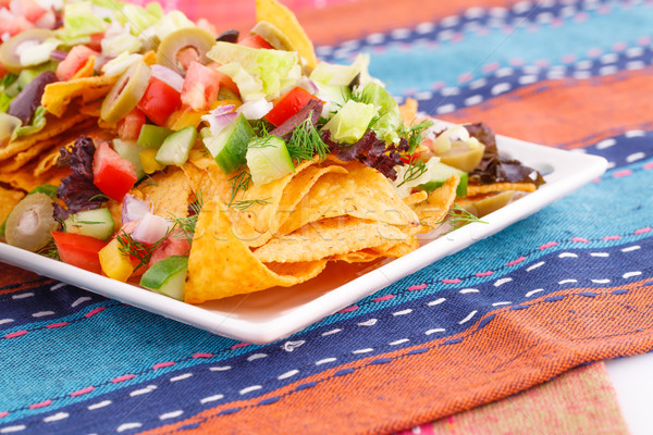 Nachos légumes plaque coloré serviettes orange [[stock_photo]] © ruzanna