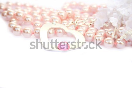 Nyaklánc szív rózsaszín kő gyöngyök fehér Stock fotó © ruzanna