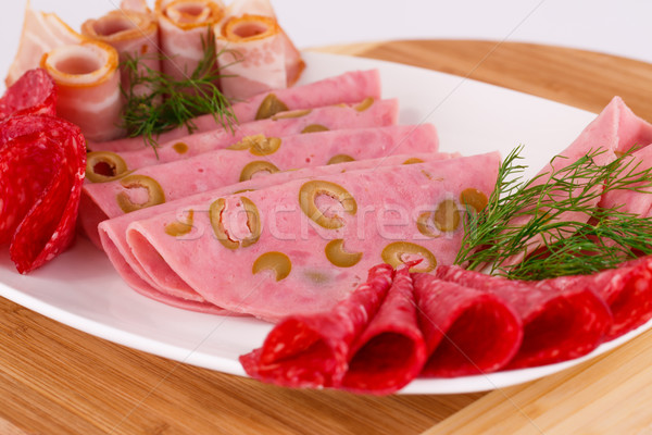 Salam domuz pastırması plaka gıda ahşap Stok fotoğraf © ruzanna