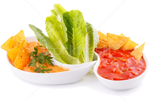Nachos Käse rot Sauce Gemüse isoliert Stock foto © ruzanna
