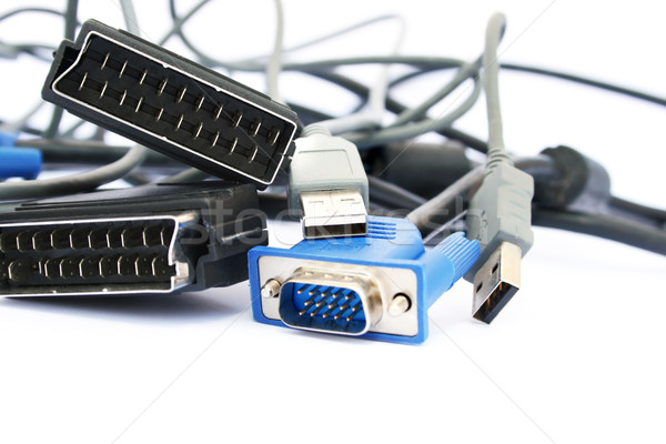 Usb kabels geïsoleerd witte business Blauw Stockfoto © ruzanna