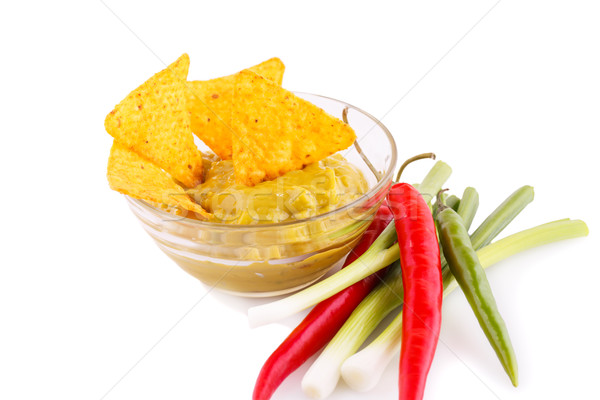 Nachos, guacamole sauce and vegetables Stock photo © ruzanna