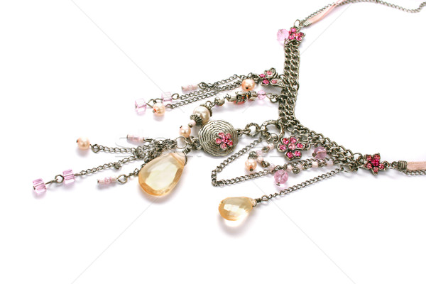 Collier isolé blanche fleurs résumé métal [[stock_photo]] © ruzanna