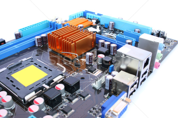 Placa de baza calculator multe electronic componente albastru Imagine de stoc © ruzanna