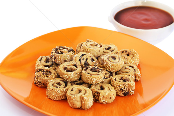 Rusks with sesame seeds, olives and sauce Stock photo © ruzanna