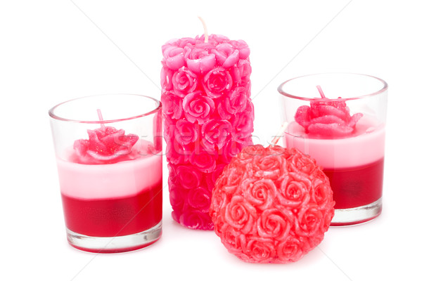 Bougies quatre isolé blanche verre rouge Photo stock © ruzanna