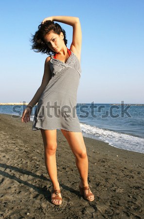 Mulher praia mulher bonita vestido branco mulheres sensual Foto stock © ruzanna