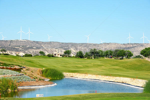 ストックフォト: ゴルフ · フィールド · キプロス · 山 · 村 · ツリー
