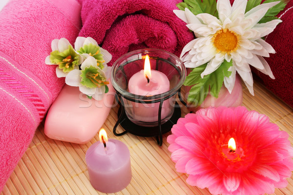 Towels, soaps, flowers, candles Stock photo © ruzanna