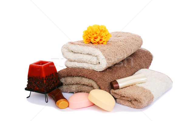 Stockfoto: Handdoeken · spa · ingesteld · geïsoleerd · witte · bloem