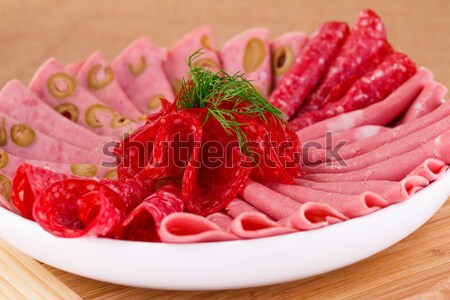 Salami lard plaque isolé cuisine serviettes Photo stock © ruzanna