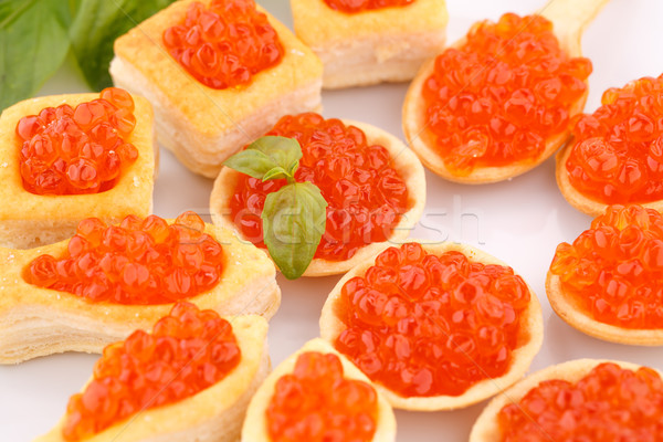Piros kaviár sütemények saláta tányér hal Stock fotó © ruzanna