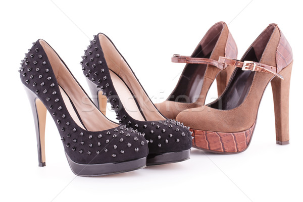 Ayakkabı iki çift kahverengi siyah yalıtılmış Stok fotoğraf © ruzanna
