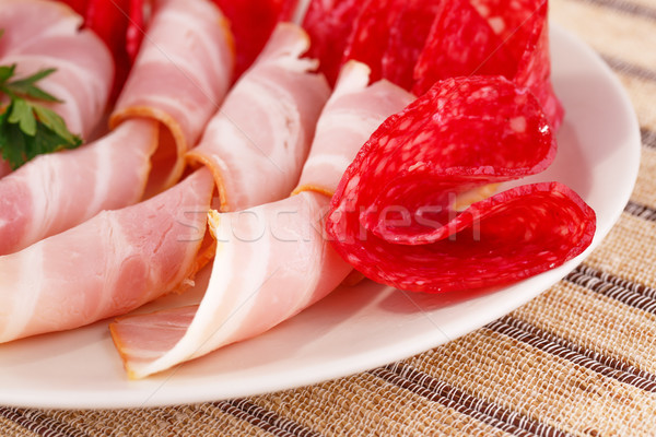 Salami Speck Platte Bild Essen Stock foto © ruzanna