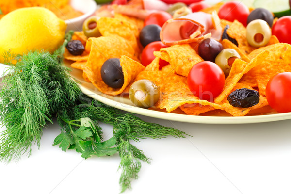 [[stock_photo]]: Nachos · olives · porc · longe · légumes · image