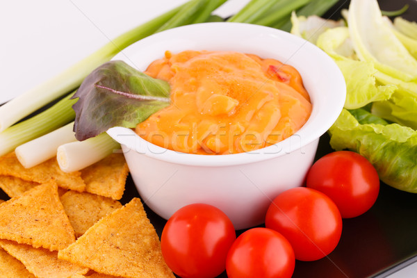 Nachos sajt mártás zöldségek kép háttér Stock fotó © ruzanna
