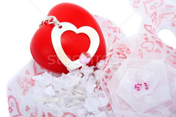 Valentin nap szív piros virágok fehér háttér Stock fotó © ruzanna