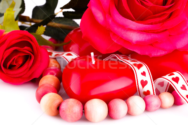 Red heart candles, necklace and roses Stock photo © ruzanna