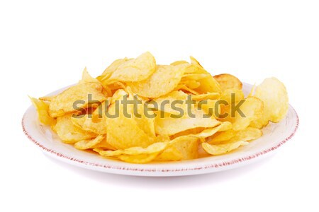 Kartoffelchips Platte isoliert weiß Gruppe Essen Stock foto © ruzanna