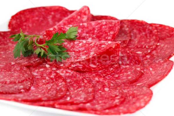 Salami placa primer plano imagen alimentos carne Foto stock © ruzanna