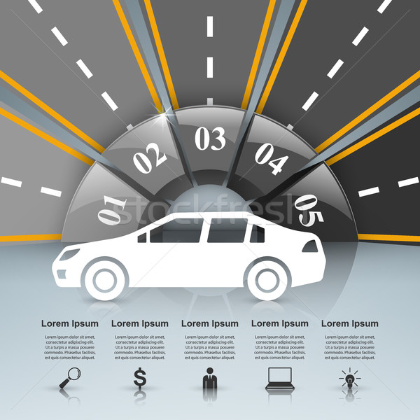 Road infographic design template and marketing icons. Car icon. Stock photo © rwgusev