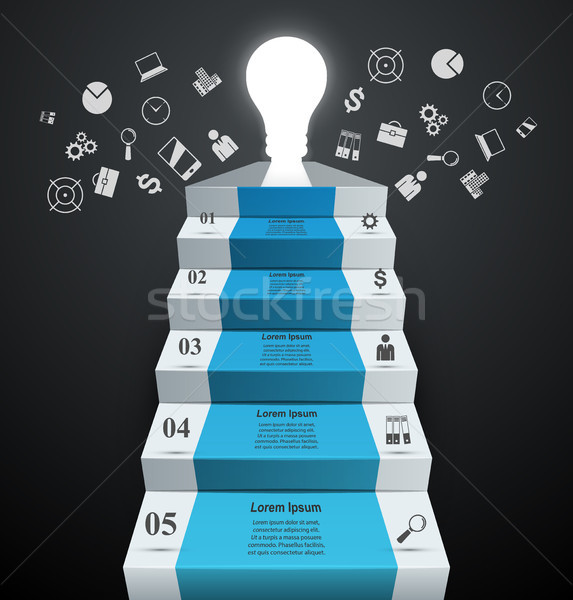 Infographics up the ladder to success. Bulb and stair. Stock photo © rwgusev