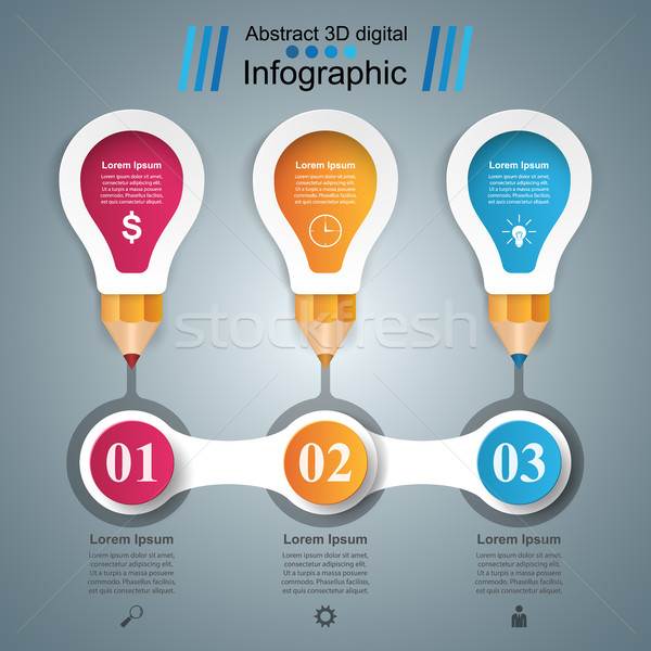 3D Infographic. Bulb and Pencil icon. Stock photo © rwgusev