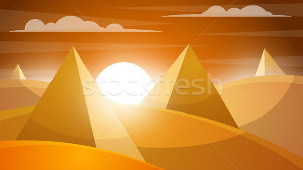 Deserto panorama piramide sole vettore eps Foto d'archivio © rwgusev