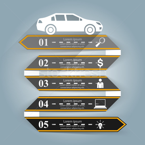 Road infographic design template and marketing icons. Car icon. Stock photo © rwgusev