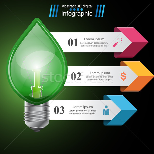 Infographic template. Eco Bulb, Light, leaf, icon. Stock photo © rwgusev