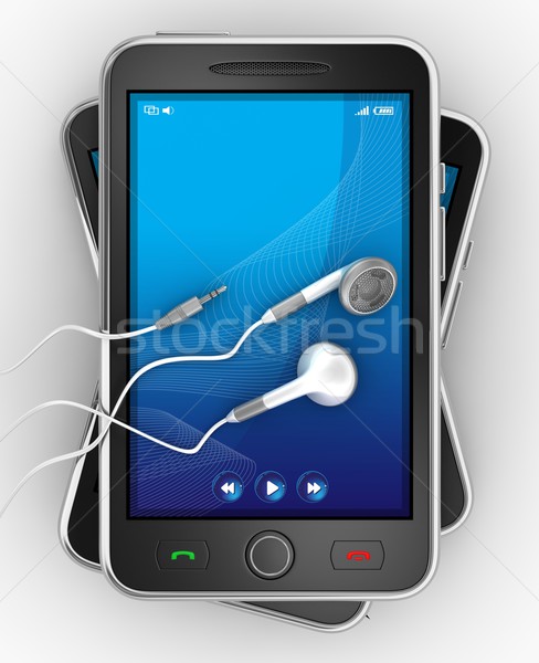 Siyah akıllı telefonlar kulaklık 3d render iş bilgisayar Stok fotoğraf © rzymu