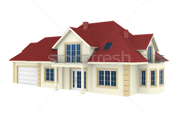 Stockfoto: 3D · huis · geïsoleerd · witte · gedetailleerd · 3d · render