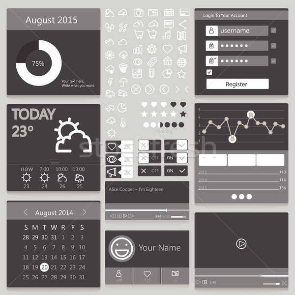 Сток-фото: набор · Элементы · используемый · пользователь · интерфейс · черный