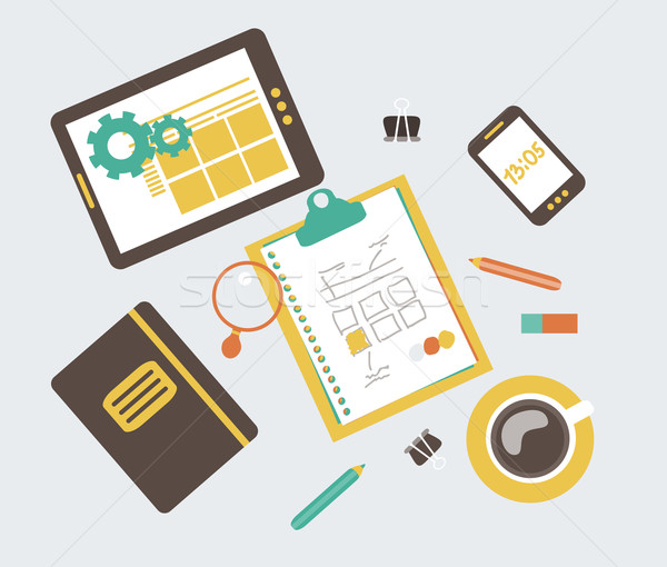 Stock photo: Flat modern illustration, web design development workflow