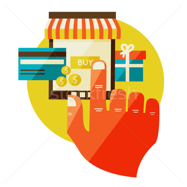 Stock photo: online shopping. Sale, Laptop and smart phone with awning.