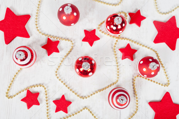 Karácsony golyók csillagok gyönyörű dekoráció hó Stock fotó © sabinoparente