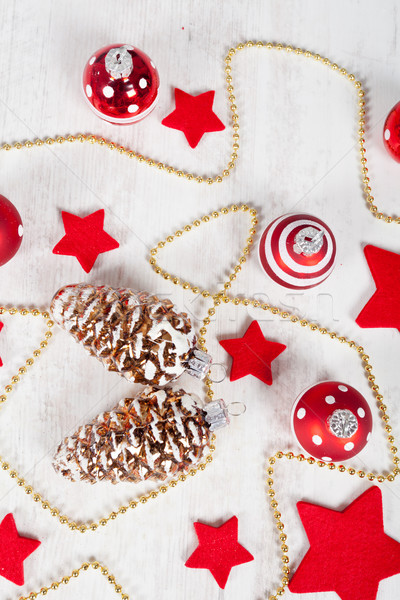 Karácsony golyók csillagok dekoráció hó ünnep Stock fotó © sabinoparente