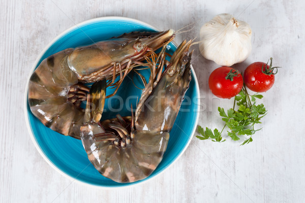 Brut crevettes fraîches grand bleu plaque [[stock_photo]] © sabinoparente