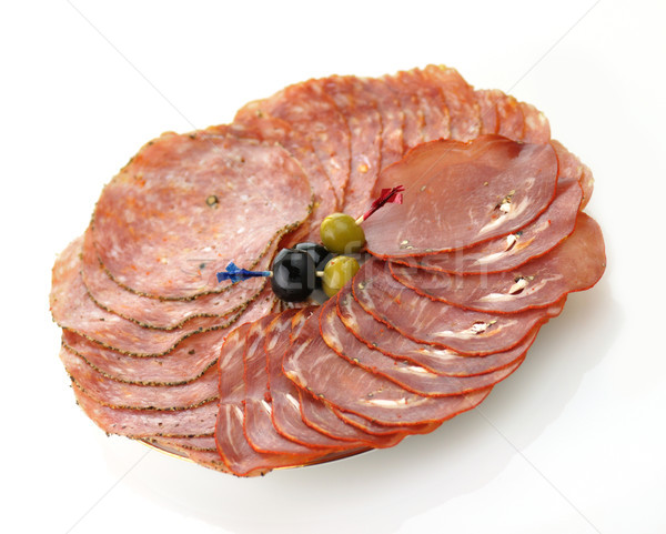 Geräuchert Fleisch Sortiment geschnitten Gewürze Platte Stock foto © saddako2