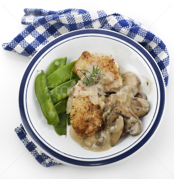 Csirkemell gomba mártás zöld zöldborsó étel Stock fotó © saddako2