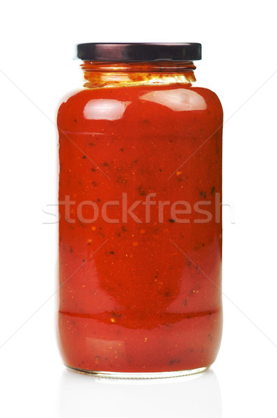 Sos de rosii sticlă borcan fierbinte alb salată Imagine de stoc © saddako2