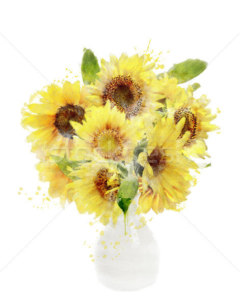 Wasserfarbe Bild Sonnenblumen Bouquet digitalen Malerei Stock foto © saddako2