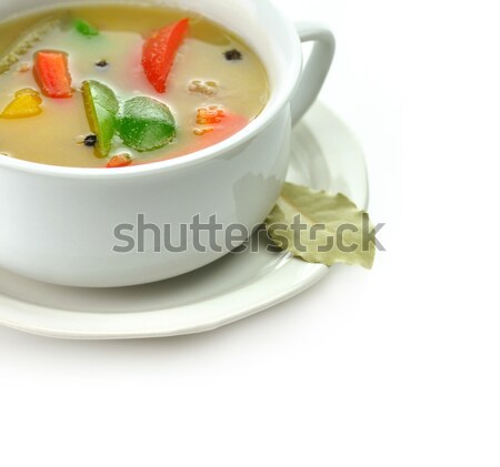 Foto stock: Blanco · sopa · de · frijol · jamón · tomates · sopa · taza