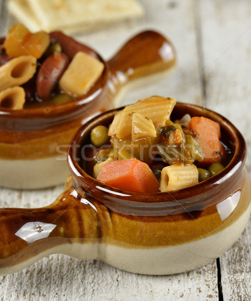 Groentesoep hout beker soep maaltijd bonen Stockfoto © saddako2