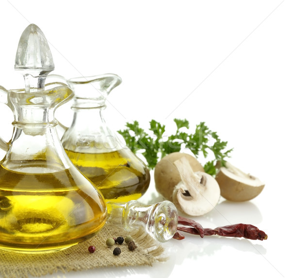 Olivenöl Gewürze Pilze weiß Essen Farbe Stock foto © saddako2