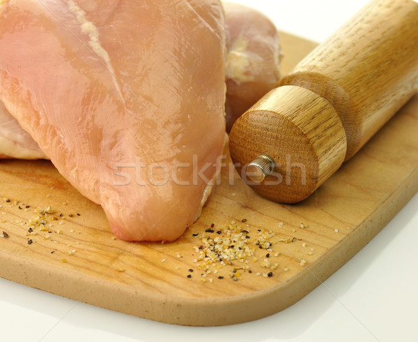 ストックフォト: 生 · 鶏の胸肉 · 肉 · 木製 · まな板 · ボード