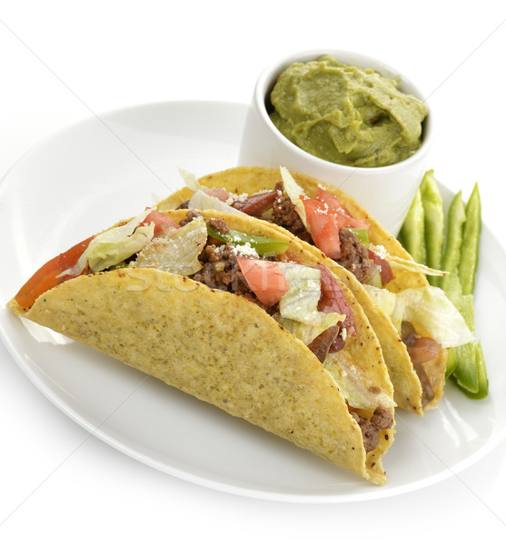 Marhahús taco zöldségek avokádó mártás sajt Stock fotó © saddako2